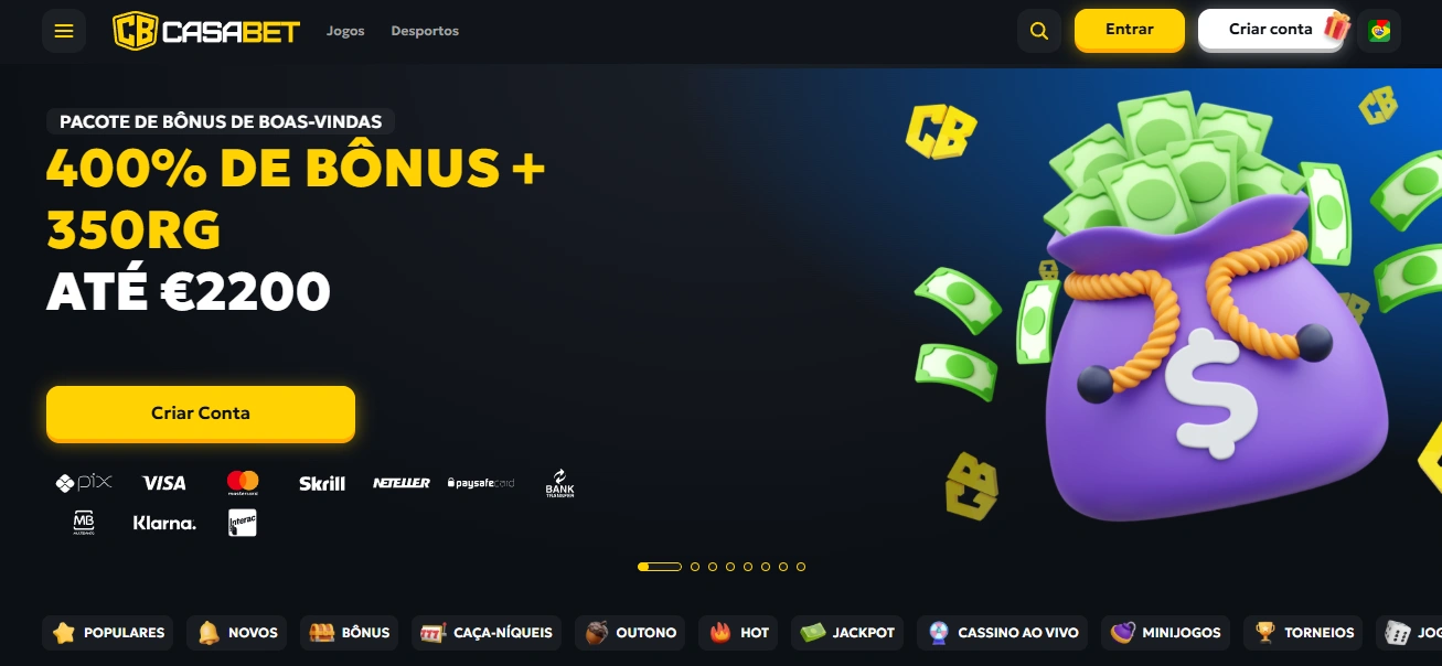 Página principal do casino Casabet em Portugal